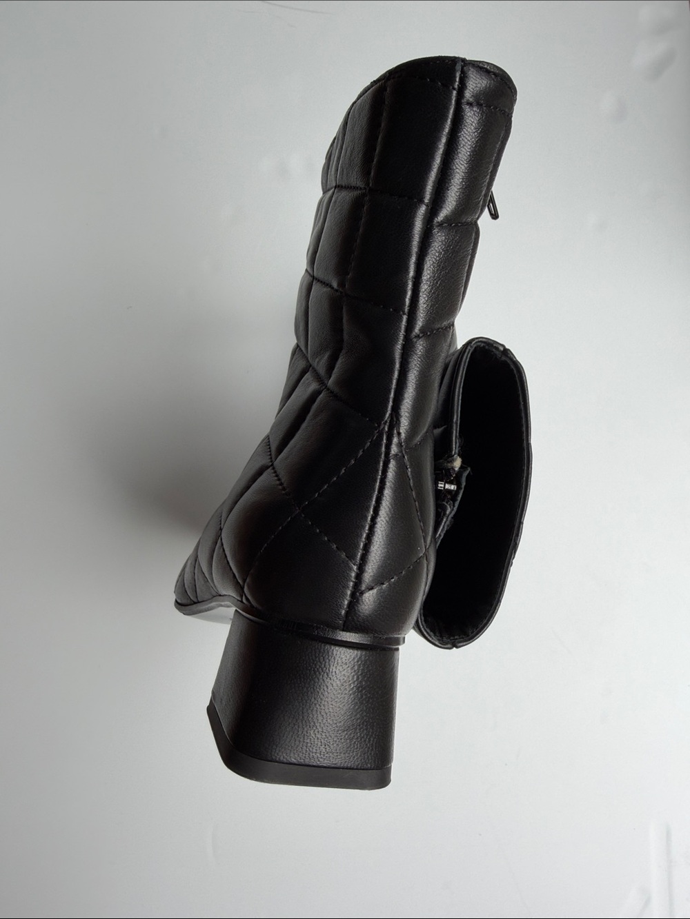 Made In Italy Black Quilted Leather Ankle Boots Square Toe Block Heel Size 39 - Picture 8 of 16